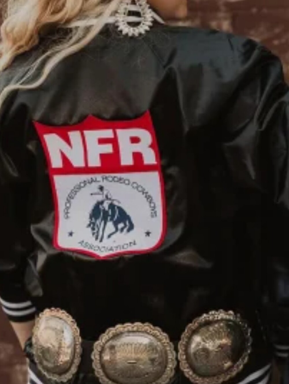 Rodeo Quincy Rare Black Satin NFR Jacket with Red Patch